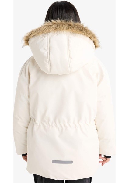 Kız Çocuk Çıkarılabilir Suni Kürk Yaka Kapüşonlu Polar Astarlı Fermuarlı Şişme Kayak Montu F4480A825WN
