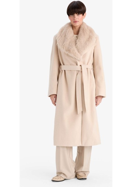 Regular Fit Suni Kürk Yaka Kuşaklı Kaşe Uzun KABAN F2811AX25WN fiyatları