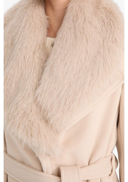 Regular Fit Suni Kürk Yaka Kuşaklı Kaşe Uzun KABAN F2811AX25WN