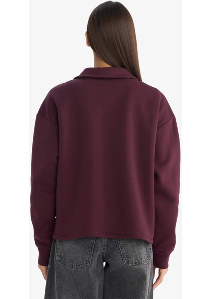 Coool Oversize Geniş Kalıp Polo Yaka Baskılı Sweatshirt indirimleri