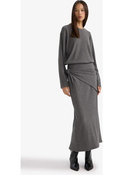 A Kesim Normal Bel Fitilli Kaşkorse Midi Etek