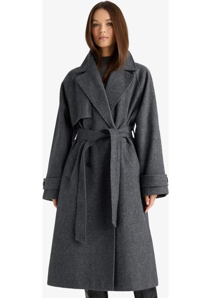 Afra x DeFacto Kuşaklı Cepli Uzun Kaşe Kaban F2790AX25WN fırsatları