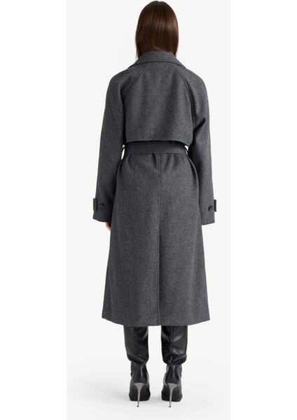 Afra x DeFacto Kuşaklı Cepli Uzun Kaşe Kaban F2790AX25WN