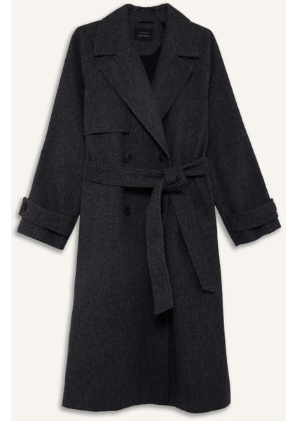 Afra x DeFacto Kuşaklı Cepli Uzun Kaşe Kaban F2790AX25WN