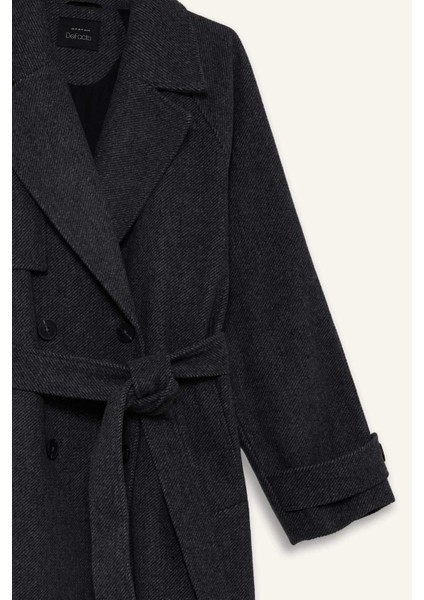 Afra x DeFacto Kuşaklı Cepli Uzun Kaşe Kaban F2790AX25WN