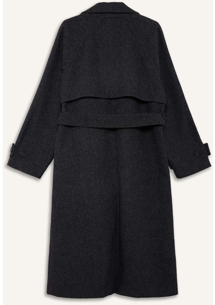 Afra x DeFacto Kuşaklı Cepli Uzun Kaşe Kaban F2790AX25WN