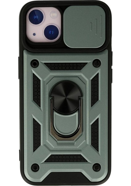 iPhone 15 Kılıf Pars Lens Yüzüklü Silikon - Yeşil