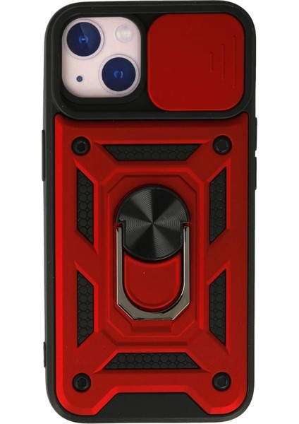 iPhone 15 Kılıf Pars Lens Yüzüklü Silikon - Kırmızı