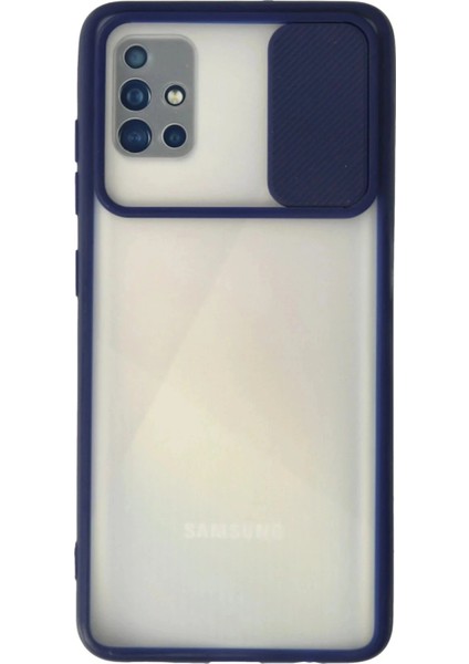 Samsung Galaxy A71 Kılıf Palm Buzlu Kamera Sürgülü Silikon - Lacivert