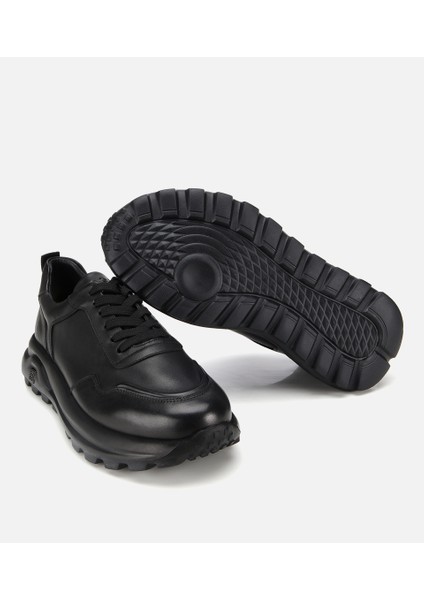 02AYH314090A100 ERKEK Deri Siyah Comfort Yüksek Tabanlı Spor Ayakkabı