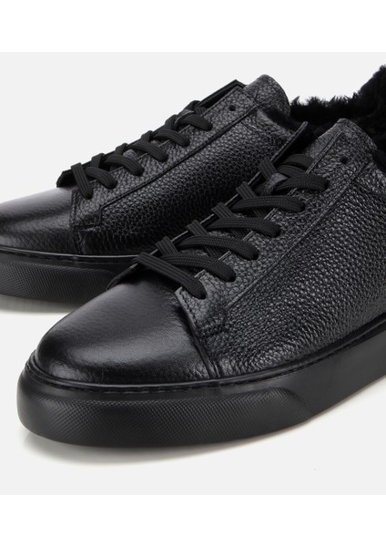02AYH317560A100 ERKEK Deri Siyah Içi Kürklü Düz Günlük Ayakkabı modelleri