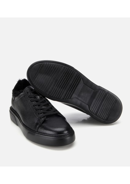 02AYH317560A100 ERKEK Deri Siyah Içi Kürklü Düz Günlük Ayakkabı