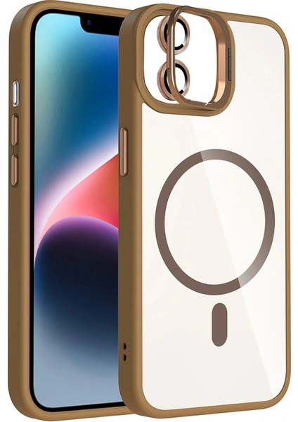 Apple iPhone 11 Remim Lensli Magsafe Standlı Kapak - Kahverengi