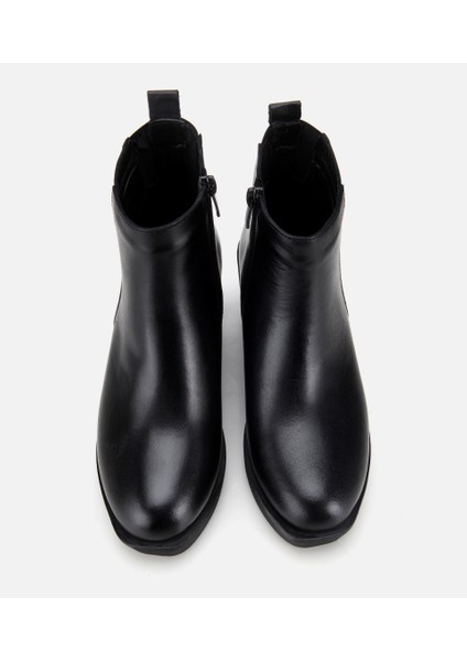 01BOH315790A100 KADIN Deri Siyah Hafif Dolgu Bilekte Topuklu Bot