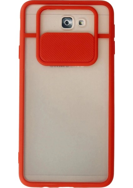 Samsung Galaxy J7 Prime Kılıf Palm Buzlu Kamera Sürgülü Silikon - Kırmızı