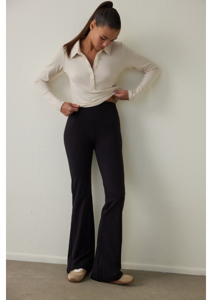 Siyah Yüksek Bel Flare (Ispanyol Paça) Pantolon fırsatları