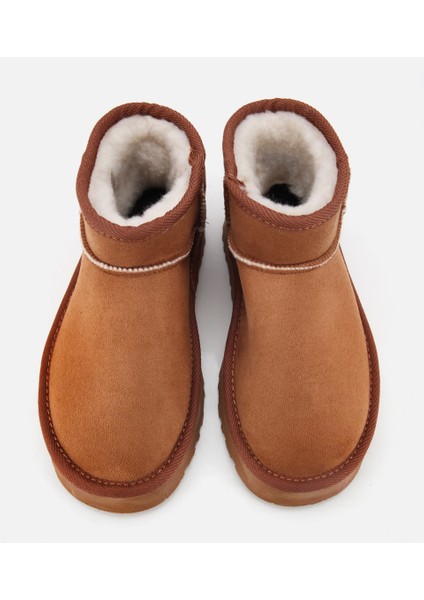 01BOH315080A340 KADIN Süet Taba Içi Kürklü Bilekte Kalın Tabanlı Düz Bot
