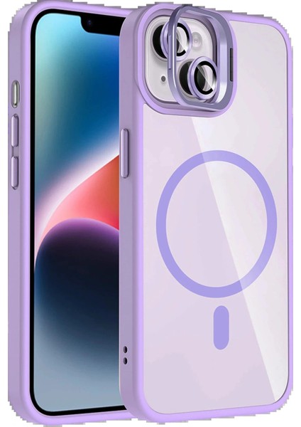 Apple iPhone 13 Remim Lensli Magsafe Standlı Kapak - Lila