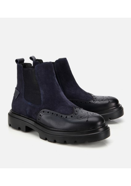 02BOH311910A680 ERKEK Süet Deri Lacivert Lastik Detaylı Işlemeli Chelsea Bot fiyatları