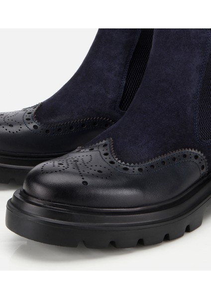 02BOH311910A680 ERKEK Süet Deri Lacivert Lastik Detaylı Işlemeli Chelsea Bot modelleri