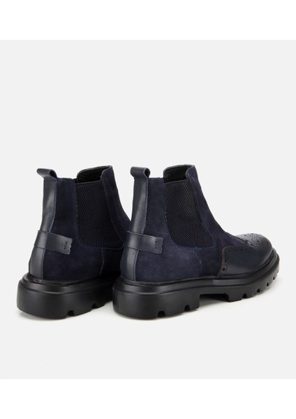 02BOH311910A680 ERKEK Süet Deri Lacivert Lastik Detaylı Işlemeli Chelsea Bot fırsatları