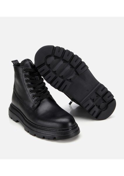 02BOH314190A100 ERKEK Deri Siyah Fermuarlı Yüksek Tabanlı Casual Bot