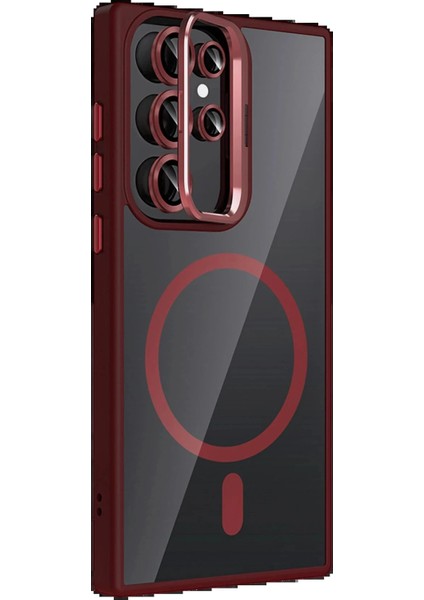 Samsung Galaxy S23 Ultra Remim Lensli Magsafe Standlı Kapak - Bordo fiyatları