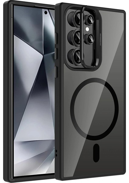 Samsung Galaxy S23 Ultra Remim Lensli Magsafe Standlı Kapak - Siyah