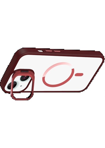 Apple iPhone 13 Remim Lensli Magsafe Standlı Kapak - Bordo modelleri