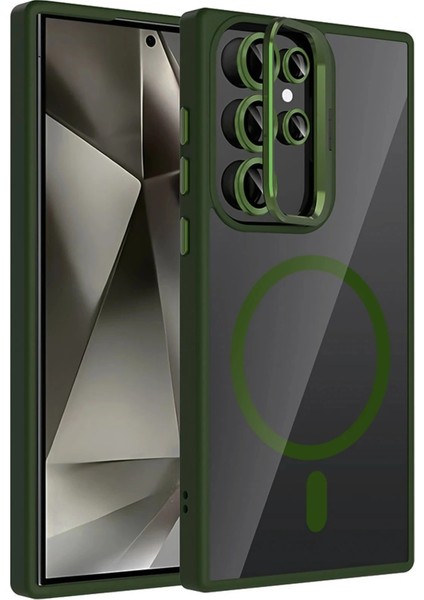 Samsung Galaxy S23 Ultra Remim Lensli Magsafe Standlı Kapak - Koyu Yeşil