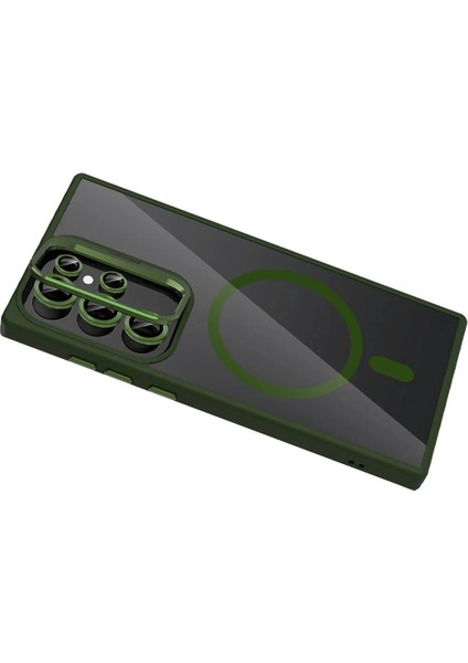 Samsung Galaxy S23 Ultra Remim Lensli Magsafe Standlı Kapak - Koyu Yeşil fırsatları