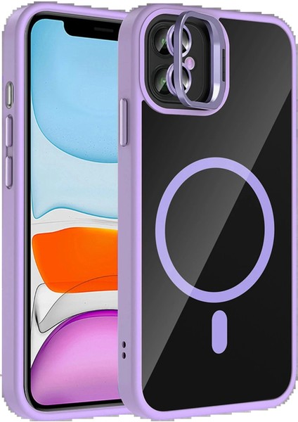 Apple iPhone 11 Remim Lensli Magsafe Standlı Kapak - Lila