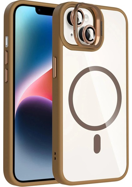 Apple iPhone 13 Remim Lensli Magsafe Standlı Kapak - Kahverengi