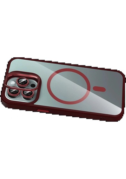 Apple iPhone 16 Pro Remim Lensli Magsafe Standlı Kapak - Bordo fırsatları