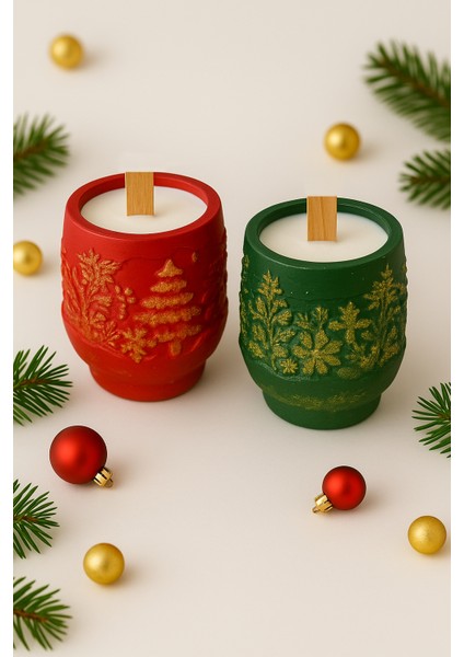 2’li Yılbaşı Mumluk Seti – Yasemin Kokulu Soya Wax & Ahşap Fitil (2 Farklı Varyasyon)