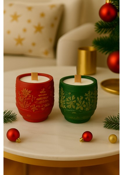 2’li Yılbaşı Mumluk Seti – Yasemin Kokulu Soya Wax & Ahşap Fitil (2 Farklı Varyasyon) modelleri