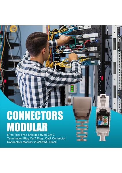8pcs Takımsız Koruyucu RJ45 Cat 7 Fesih Fişi Cat7 Fiş / Cat7 Konektör Konektörleri Modüler 23 / 24AWG-BLACK (Yurt Dışından) fırsatları