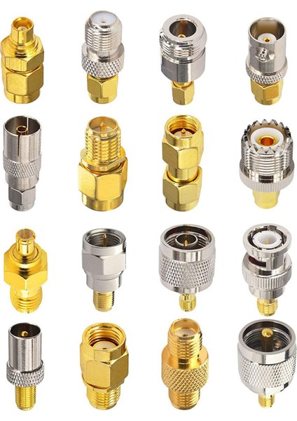 16 Tip Sma Konektörleri Sma Adaptör Kitleri Sma-Mcx/tv/f/n/bnc/uhf/rp-Sma Düz Tip Nikel Altın Kaplama Test Konnektörü (Yurt Dışından)