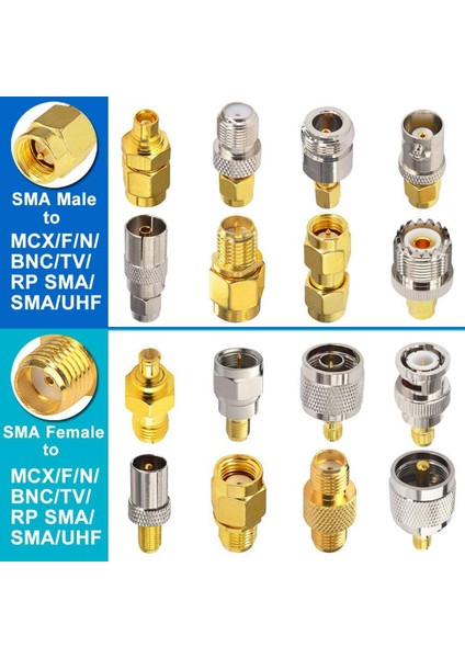 16 Tip Sma Konektörleri Sma Adaptör Kitleri Sma-Mcx/tv/f/n/bnc/uhf/rp-Sma Düz Tip Nikel Altın Kaplama Test Konnektörü (Yurt Dışından) fiyatları