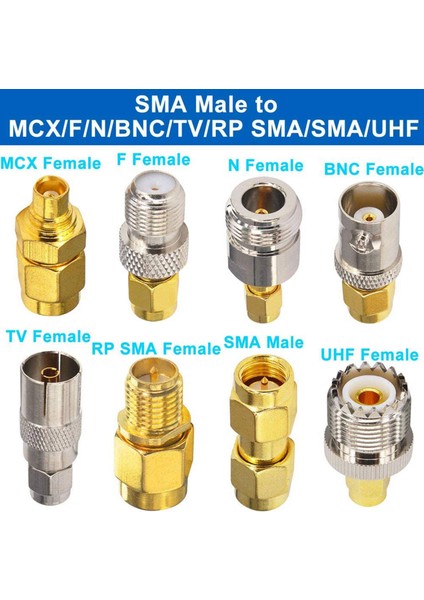 16 Tip Sma Konektörleri Sma Adaptör Kitleri Sma-Mcx/tv/f/n/bnc/uhf/rp-Sma Düz Tip Nikel Altın Kaplama Test Konnektörü (Yurt Dışından) modelleri