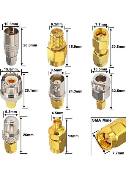16 Tip Sma Konektörleri Sma Adaptör Kitleri Sma-Mcx/tv/f/n/bnc/uhf/rp-Sma Düz Tip Nikel Altın Kaplama Test Konnektörü (Yurt Dışından) fırsatları