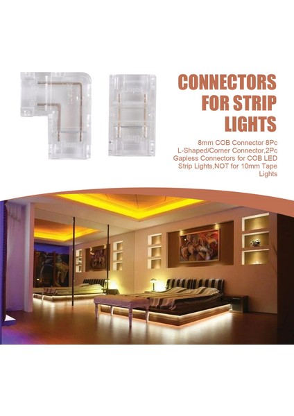 8mm Cob Connector 8pc L-Şekilli/köşe Konnektörü, 10 mm Bant Lambaları Için Değil, Koçanı LED Şerit Işıkları Için 2 Adet Boşluksuz Konektörler (Yurt Dışından) fırsatları