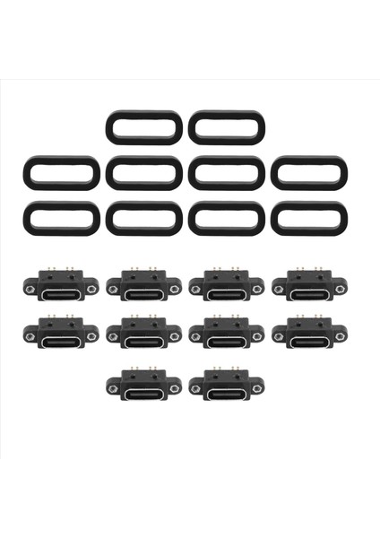 10 Pcs Mikro-Usb Tip C 4pin Su Geçirmez Dişi USB C Soket Bağlantı Noktası Vidalı Delik Şarj Arayüzü USB Konnektörü (Yurt Dışından)
