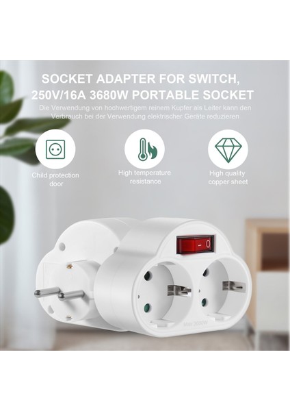 Anahtarlı 2pcs Soket Adaptörü, 250V/16A 3680W Taşınabilir Yuvalar Duvar Plakası Ofis, Ev, Seyahat Eu Fişi Için (Yurt Dışından) indirimleri