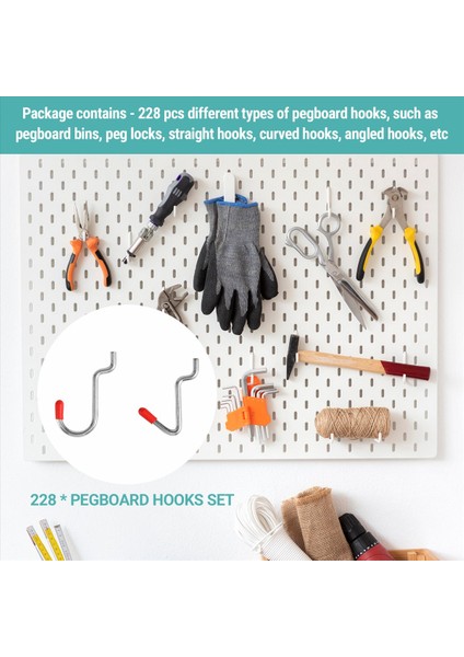 228 Pegboard Hooks Metal Kancalar Setleri, Pegboard Kutuları, Depolama Sistemi Araçlarını Düzenlemek Için Peg Kilitleri (Yurt Dışından) fırsatları