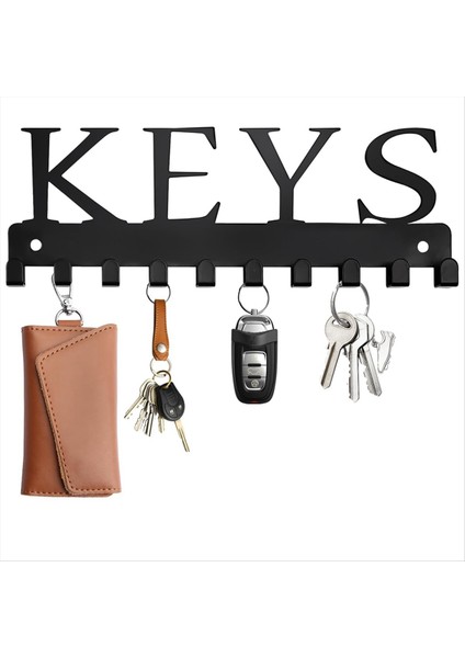 Anahtar Tutucu Duvar Montajı, Siyah Anahtar Askı Duvar Dekoratif Anahtar Raf Organizatör Metal Anahtarlık Tutucu 10 Anahtar Kancalı (Yurt Dışından) modelleri