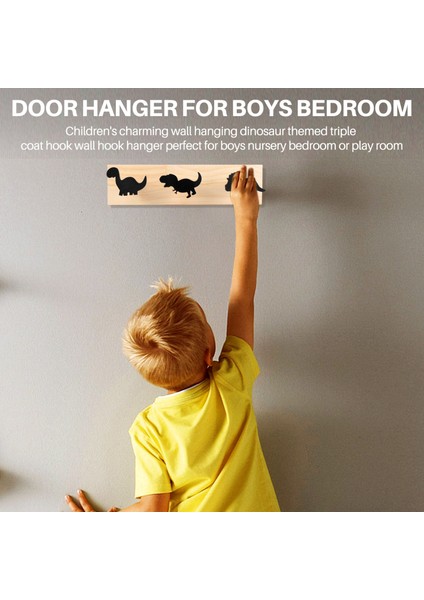 Çocuklar Dinozor Duvarı Monte Ceket Kancaları Ahşap Kapı Askı Erkek Yatak Odası Kreş Oyun Odası Dekorasyonları -Black (Yurt Dışından) modelleri