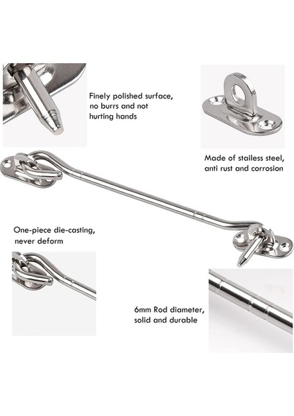 2 Adet Paslanmaz Çelik Kabin Kancası ve Vidalı Göz Mandalı (8 Inç) - Deklanşör Penceresi Için Ağır Hizmet Kapı Kapısı Mandal (Yurt Dışından) modelleri