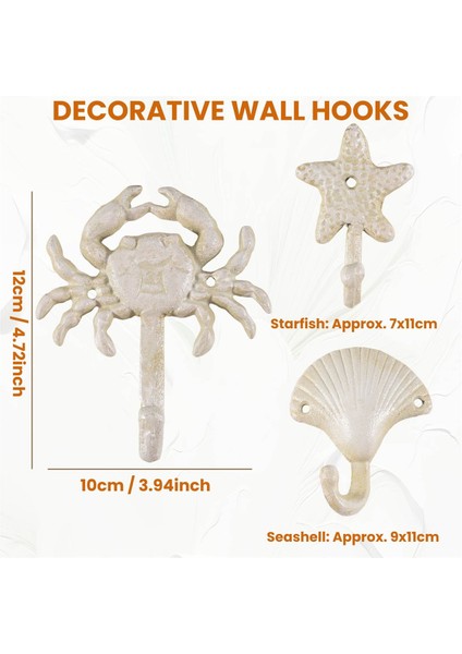 3 Denizyıldızı Deniz Kabuğu Yengeç Dökme Demir Dekoratif Duvar Kancaları Kat Seti Önlükler Havlu Kancaları Plaj Okyanus Tema Metal Kancaları (Yurt Dışından) fırsatları