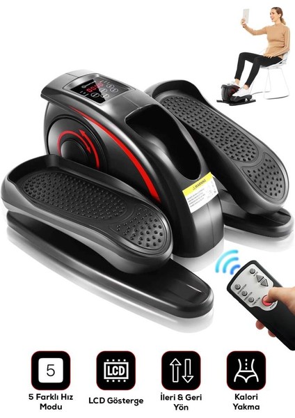 5 Kademe Hızlı 3 Modlu Uzaktan Kumandalı LCD Ekranlı Motorlu Eliptik Stepper